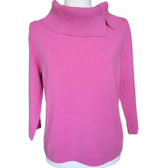 Pink Poodle Vintage Pink Knit Sweater Top Split Cowl Neckline 3/4 Sleeve Sz. L/M - Picture 9 of 13